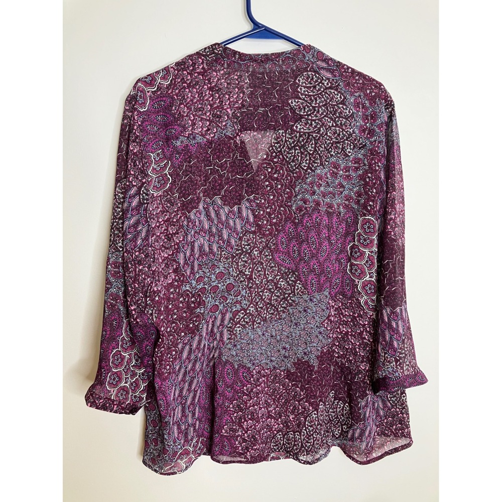 CJ Banks Blouse Womens 16/18W Purple Excellent Paisley Pintuck 3/4 Sleeve Top - Picture 6 of 6